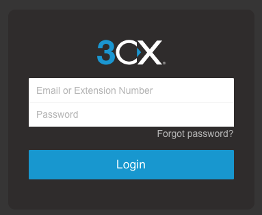 The 3CX login screen prompting for an email or extension number and password
