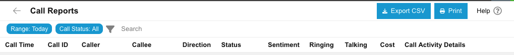 The Call Log report filter options